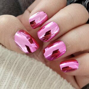 Magenta Chrome Press on Nails Glossy Mirror Metallic Style